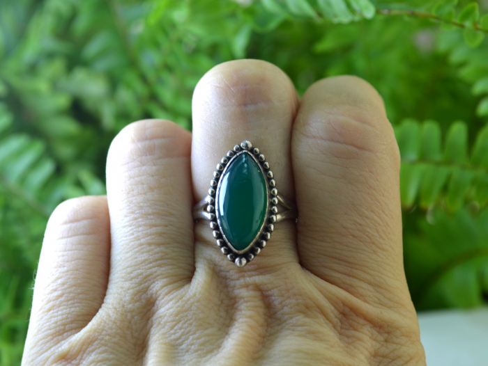 Inel argint etnic vintage, Onix verde [3]