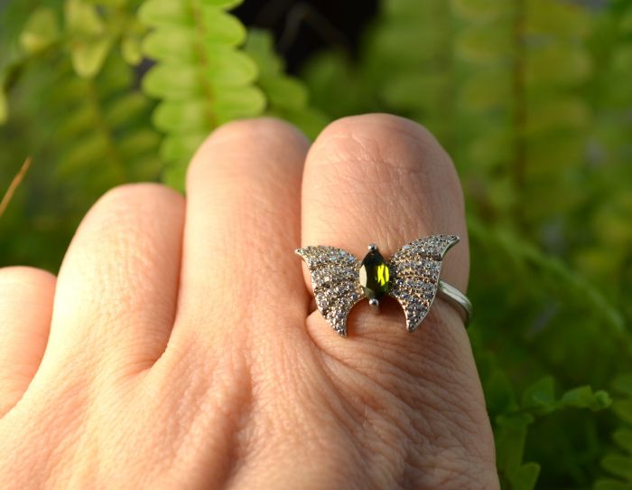 Inel argint "Fluture", Diopsid si cristale CZ [4]
