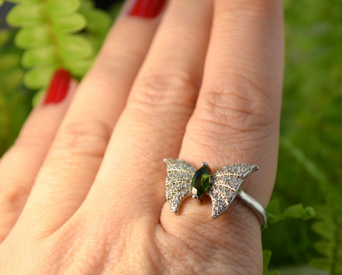 Inel argint "Fluture", Diopsid si cristale CZ [2]