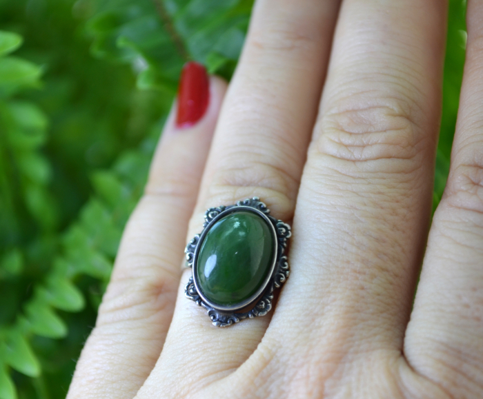 Inel argint interbelic, anturaj Jad Nephrite [3]
