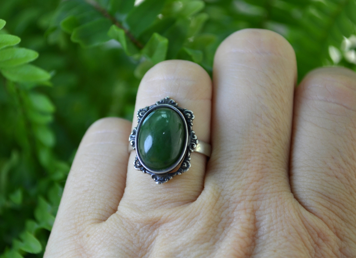 Inel argint interbelic, anturaj Jad Nephrite [2]