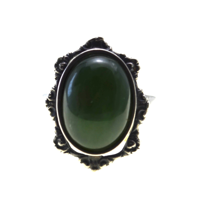 Inel argint interbelic, anturaj Jad Nephrite [1]