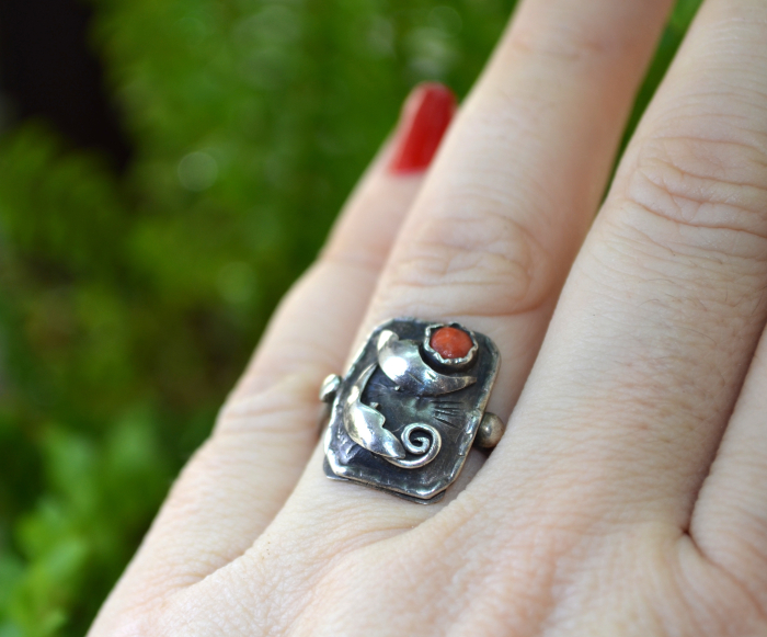 Inel argint interbelic, coral natural [4]