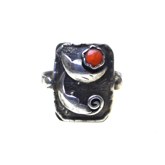 Inel argint interbelic, coral natural [1]