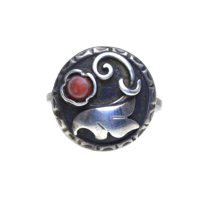 Inel argint Jugendstil cu coral interbelic A Vintage Collection [1]