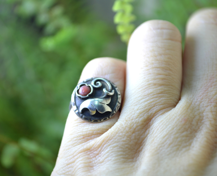 Inel argint Jugendstil cu coral interbelic A Vintage Collection [4]