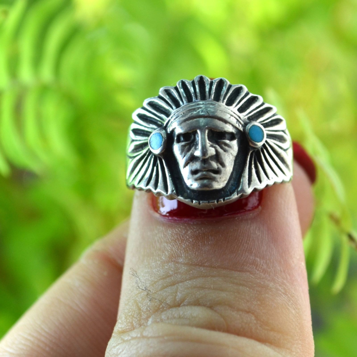 Inel argint masiv, model "Cap de sef indian" [4]