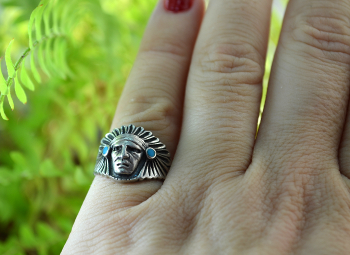 Inel argint masiv, model "Cap de sef indian" [4]
