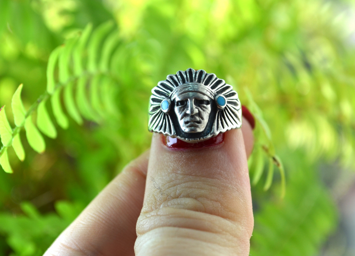 Inel argint masiv, model "Cap de sef indian" [3]