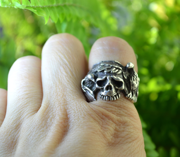 Inel argint masiv vintage Raven and Skull [3]
