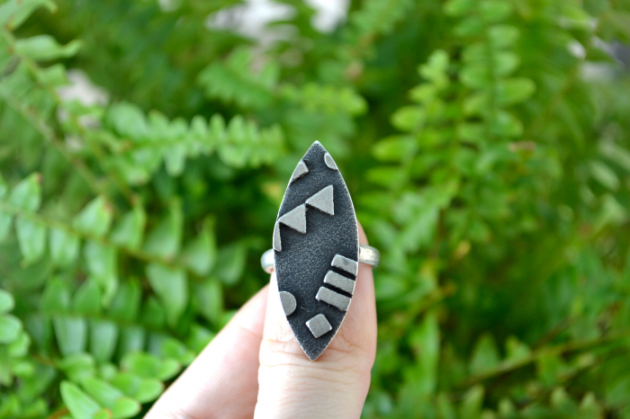 Inel argint masiv vintage stil modernist geometric semnat designer Loran Sim [2]