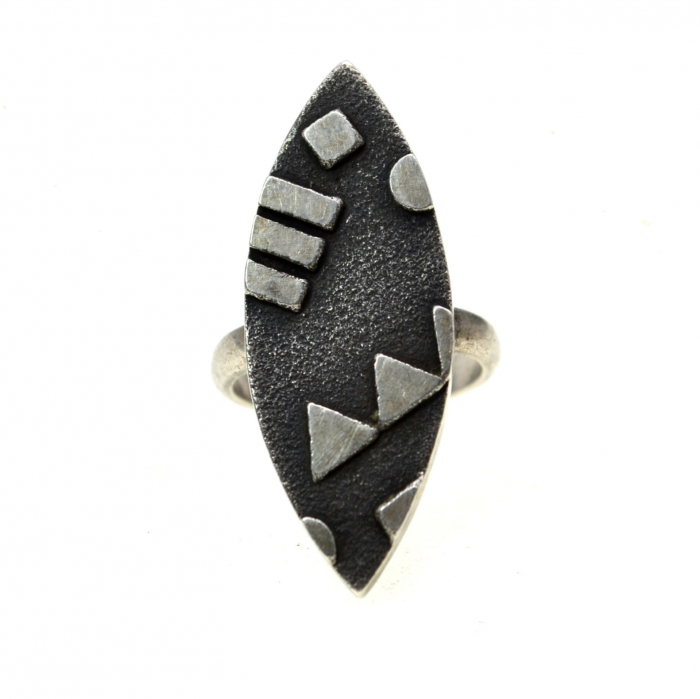 Inel argint masiv vintage stil modernist geometric semnat designer Loran Sim [1]