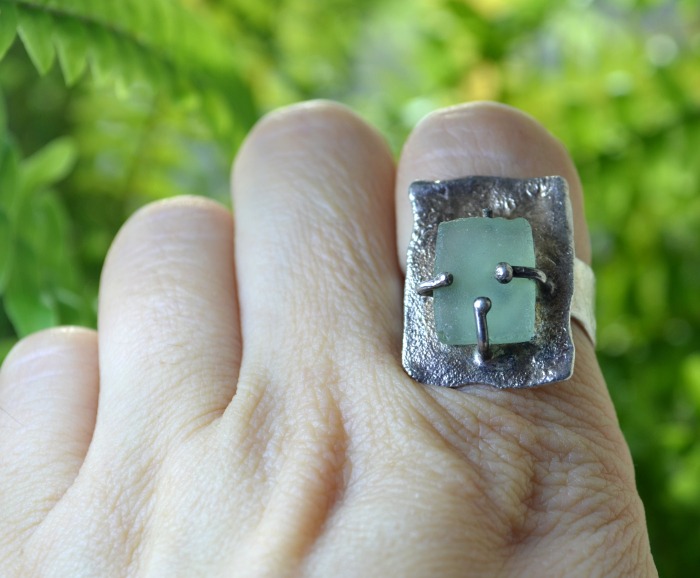 Inel argint masiv vintage, sticla romana antica [3]