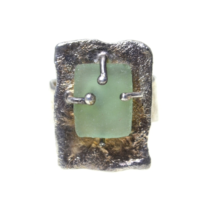 Inel argint masiv vintage, sticla romana antica [1]