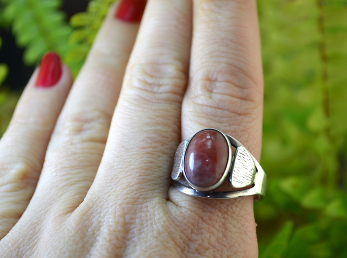 Inel argint Mid-Century, Strawberry Quartz, semnat [3]