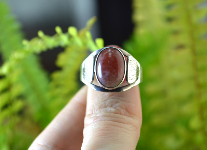 Inel argint Mid-Century, Strawberry Quartz, semnat [4]