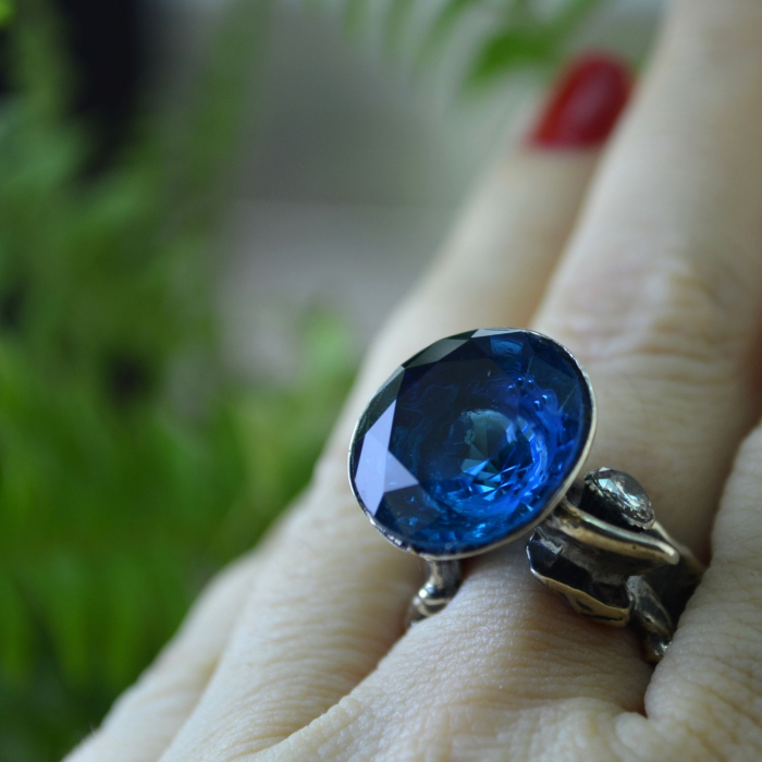 Inel argint modernist, Blue Crystal A Vintage Collection [2]