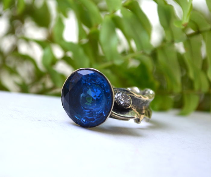 Inel argint modernist, Blue Crystal A Vintage Collection [5]