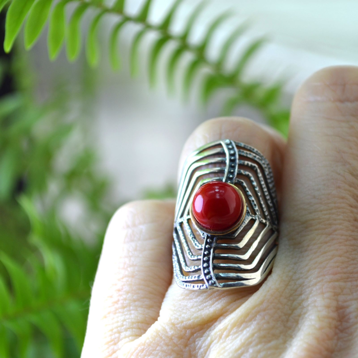 Inel argint modernist, Coral, design geometric A Vintage Collection [3]