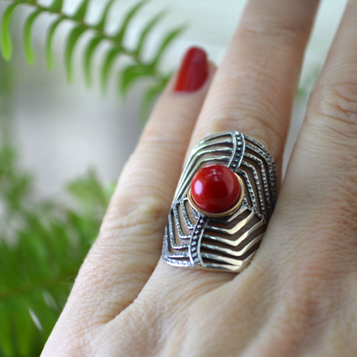 Inel argint modernist, Coral, design geometric A Vintage Collection [2]