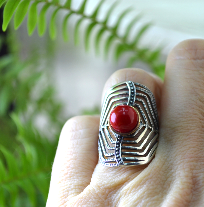 Inel argint modernist, Coral, design geometric A Vintage Collection [3]