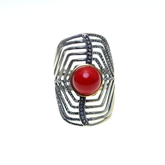 Inel argint modernist, Coral, design geometric A Vintage Collection [1]