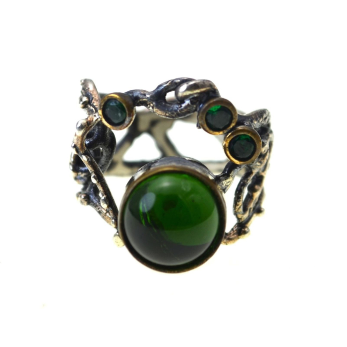 Inelul din argint modernist Green Crystal design brutalist A Vintage Collection [1]