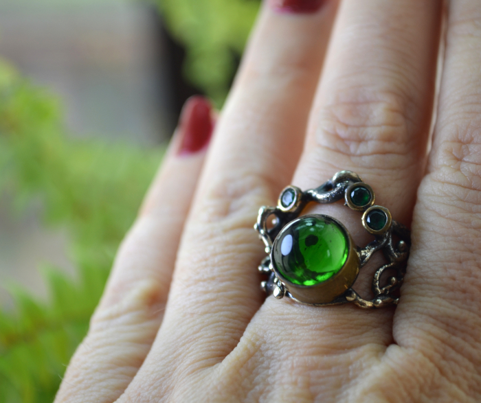 Inelul din argint modernist Green Crystal design brutalist A Vintage Collection [2]