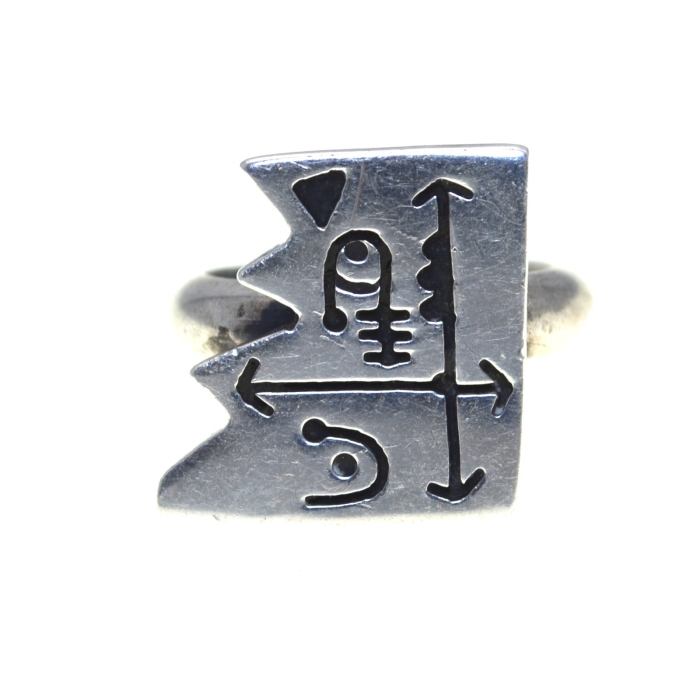 Inel argint modernist, simboluri mexicane ancestrale [1]