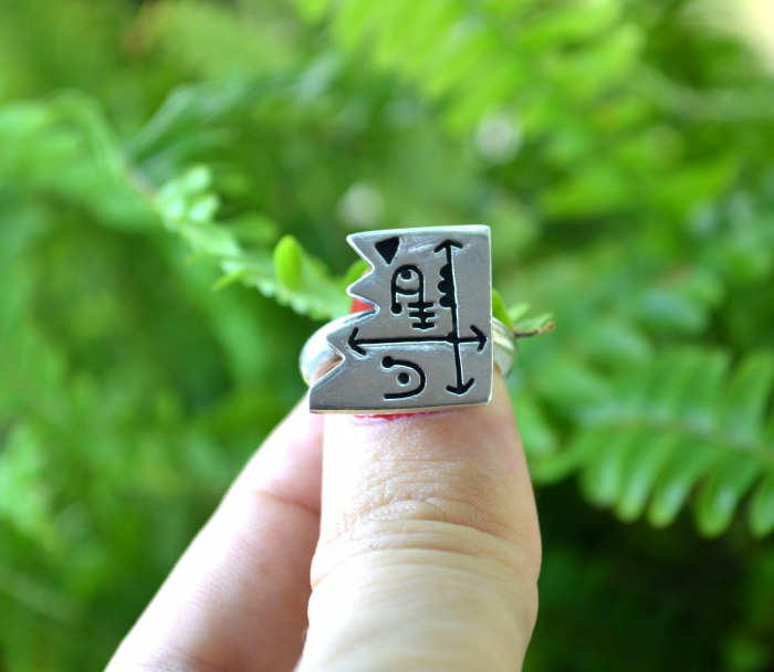 Inel argint modernist, simboluri mexicane ancestrale [4]