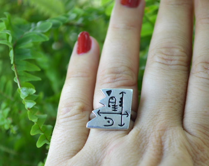 Inel argint modernist, simboluri mexicane ancestrale [2]