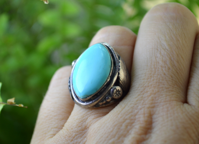 Inel argint Navajo Feather vintage, turcoaz natural [3]