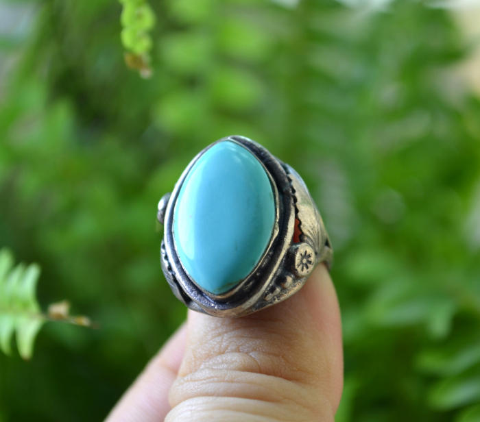 Inel argint Navajo Feather vintage, turcoaz natural [4]