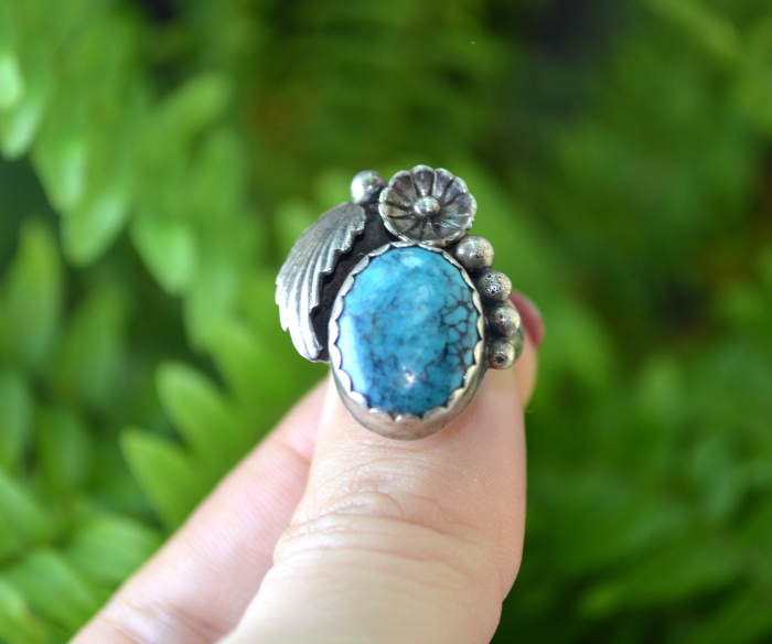 Inel argint Navajo Feather vintage, turcoaz natural [4]