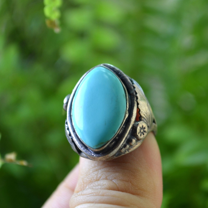 Inel argint Navajo Feather vintage, turcoaz natural [4]