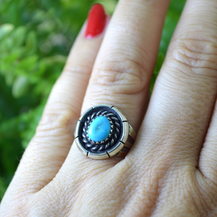 Inel argint Navajo vintage, turcoaz natural Kingman [2]