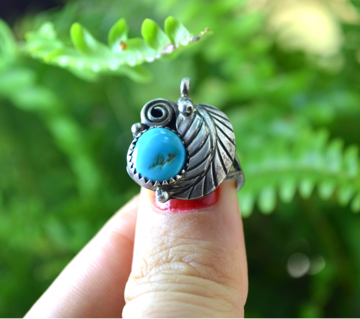 Inel argint Navajo vintage, turcoaz natural, model Feather [4]