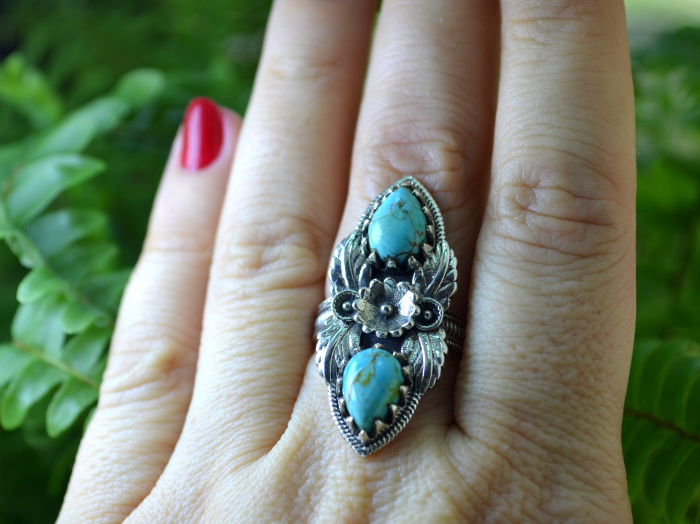 Inel argint Navajo vintage, Turcoaze naturale [2]