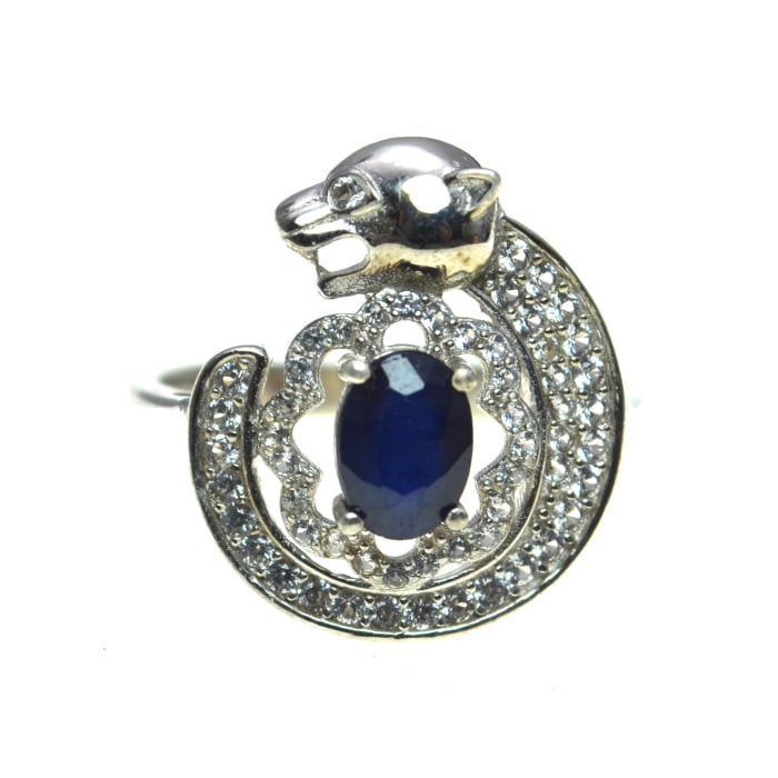Inel argint "Panthera", safir natural si cristale CZ [1]