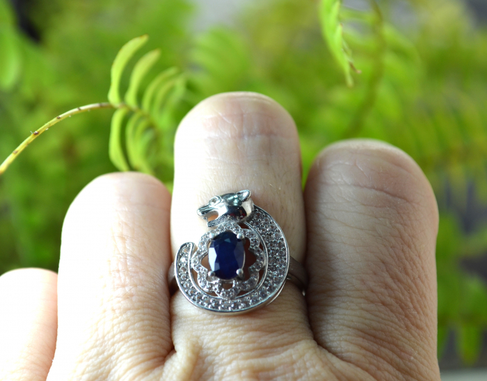 Inel argint "Panthera", safir natural si cristale CZ [3]
