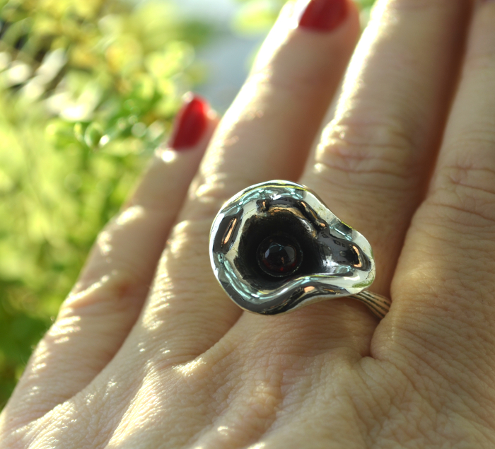 Inel argint statement floral granat natural A Vintage Collection [3]