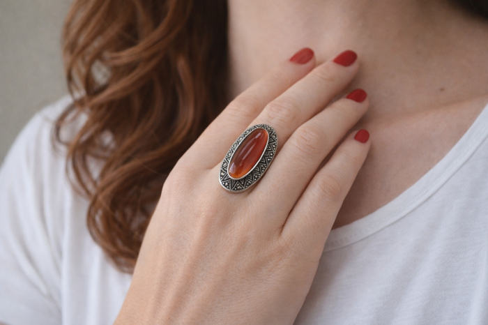 Inel argint statement vintage, carneol si marcasite A Vintage Collection [4]