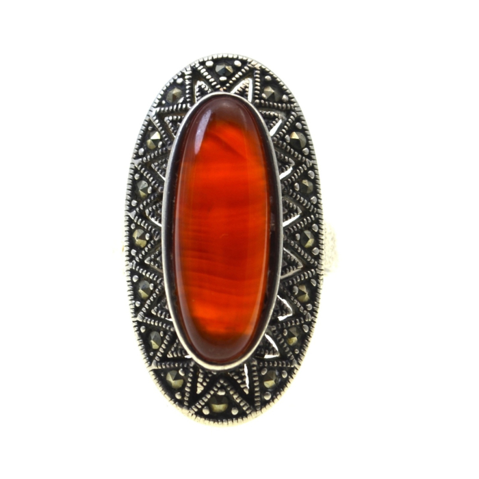 Inel argint statement vintage, carneol si marcasite A Vintage Collection [1]