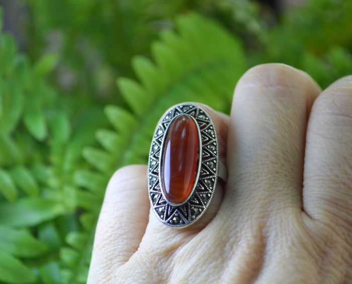 Inel argint statement vintage, carneol si marcasite A Vintage Collection [3]