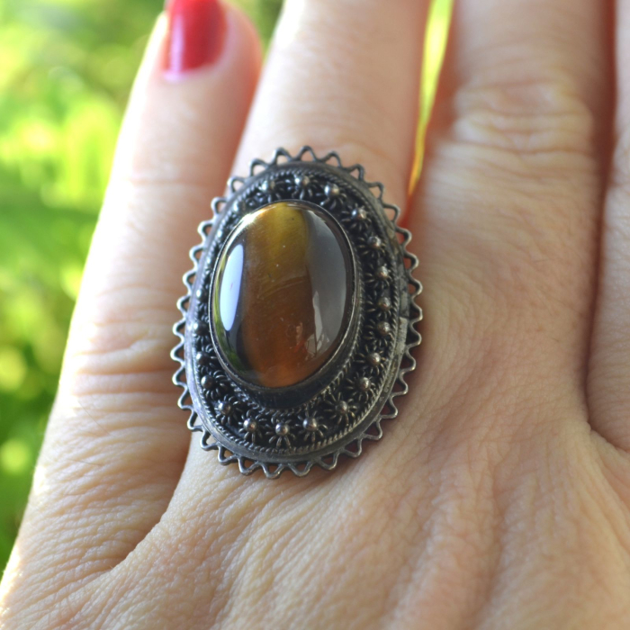 Inel argint statement vintage, Ochi de tigru, Israel a vintage collection [2]