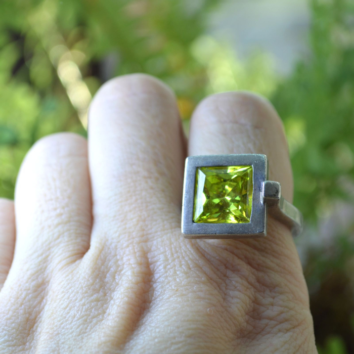 Inel argint statement vintage Peridot CZ [3]