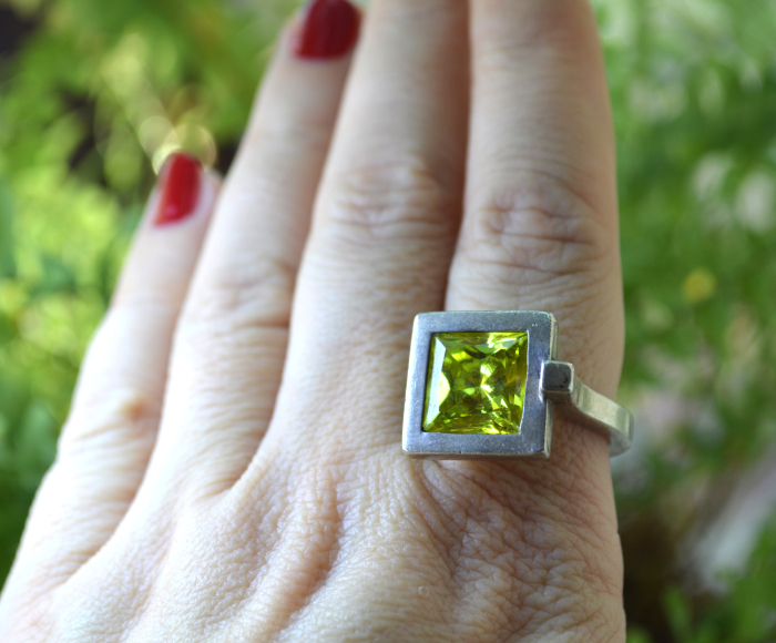 Inel argint statement vintage Peridot CZ [4]