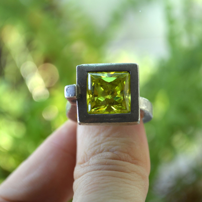 Inel argint statement vintage Peridot CZ [4]