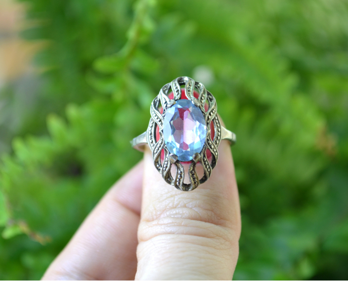 Inel argint Art Deco, Acquamarine Bohemian Crystal [4]