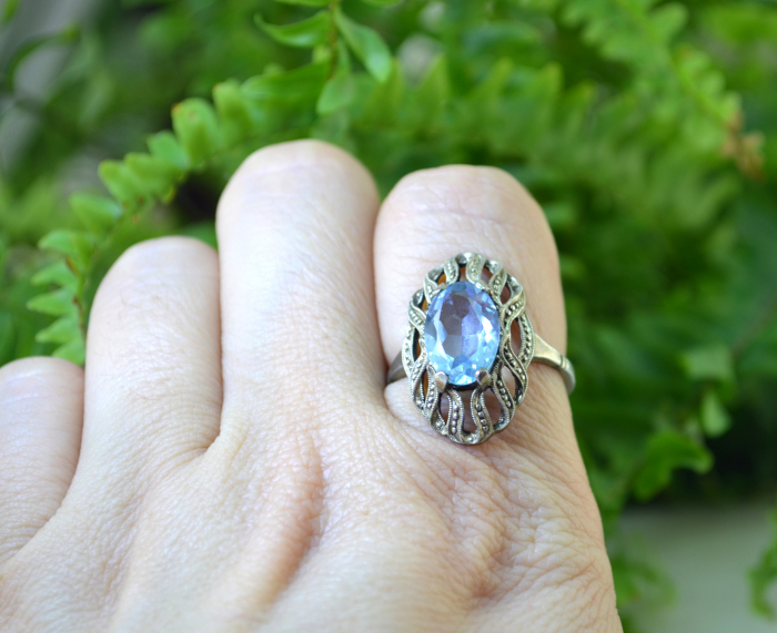 Inel argint Art Deco, Acquamarine Bohemian Crystal [3]